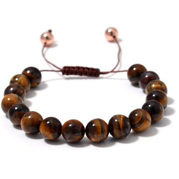 Yellow Tigers Eye Beaded Corded adjustable Bracelet 14kRG over copper - Picture 3 of 10